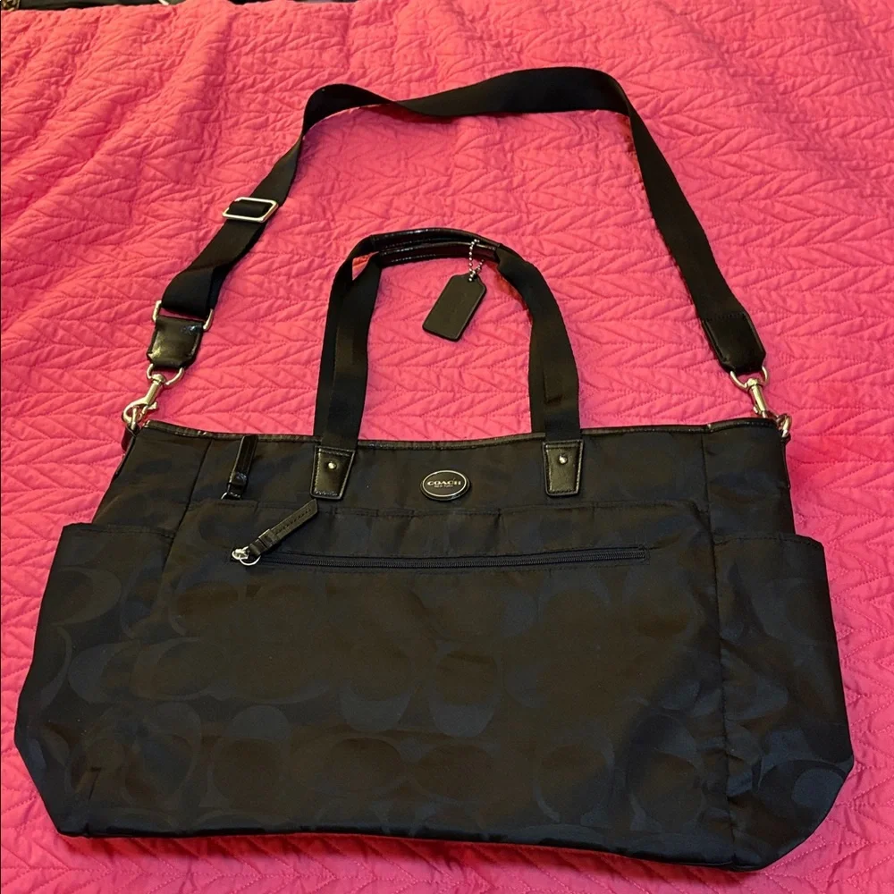 Coach Authenticated Black Signature C Nylon Diaper Bag Tote Large F77577